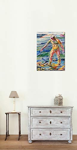Wandbild Edvard Munch Bathing Man Badender - 60x90cm mehrteilig hochkant - Alte Meister Berühmte Gemälde Leinwandbild Kunstdruck Bild auf Leinwand