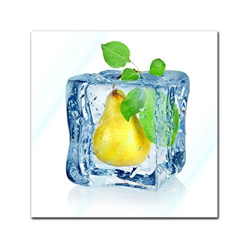 Glasbild - Eiswürfel Birne - 50x50 cm - Deko Glas -...