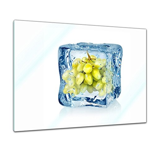 Glasbild - Eiswürfel Weintrauben - 60x40 cm - Deko Glas - Wandbild aus Glas - Bild auf Glas - Moderne Glasbilder - Glasfoto - Echtglas - kein Acryl - Handmade