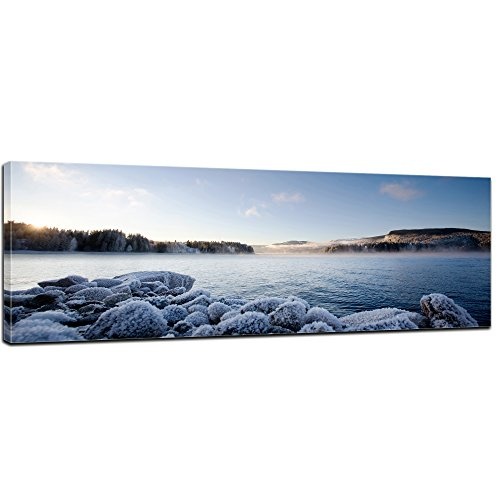 Keilrahmenbild - Winter Fjord - Bild auf Leinwand - 160x50 cm - Leinwandbilder - Landschaften - Skandinavien - Gefrorene Küste - malerisch