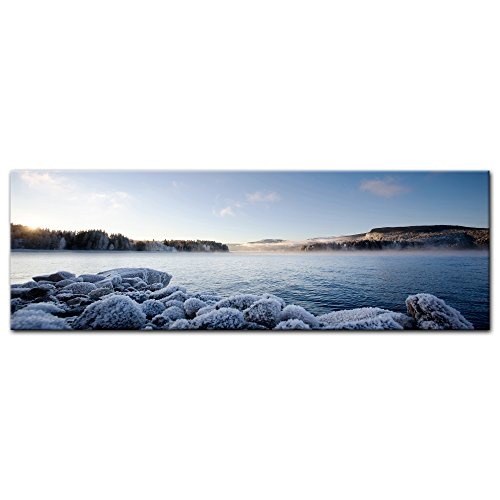 Keilrahmenbild - Winter Fjord - Bild auf Leinwand -...