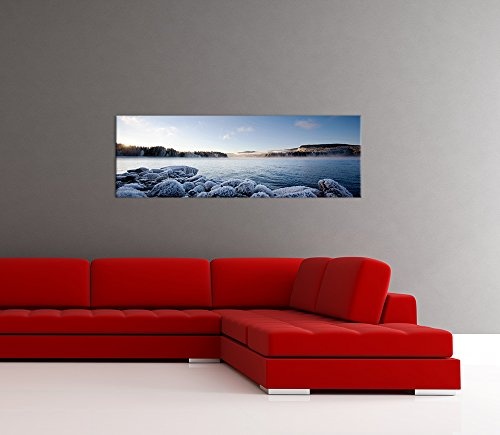 Keilrahmenbild - Winter Fjord - Bild auf Leinwand - 160x50 cm - Leinwandbilder - Landschaften - Skandinavien - Gefrorene Küste - malerisch
