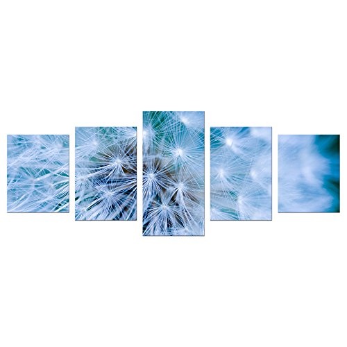 Wandbild - Pusteblume - Bild auf Leinwand - 200x80 cm 5 teilig - Leinwandbilder - Pflanzen & Blumen - Fauna - Löwenzahn - Leichtigkeit