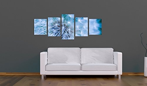 Wandbild - Pusteblume - Bild auf Leinwand - 200x80 cm 5 teilig - Leinwandbilder - Pflanzen & Blumen - Fauna - Löwenzahn - Leichtigkeit