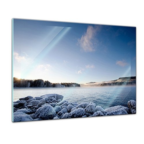 Glasbild - Winter Fjord - 80x60 cm - Deko Glas - Wandbild...