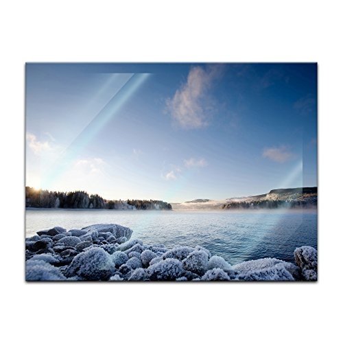 Glasbild - Winter Fjord - 80x60 cm - Deko Glas - Wandbild...
