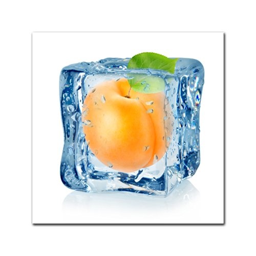 Keilrahmenbild - Eiswürfel Aprikose - Bild auf Leinwand - 80x80 cm - Leinwandbilder - Essen & Trinken - Obst - Frucht - Kälte
