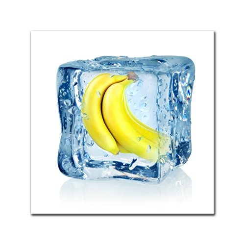 Keilrahmenbild - Eiswürfel Banane - Bild auf Leinwand - 80x80 cm - Leinwandbilder - Essen & Trinken - Obst - Frucht - Kälte