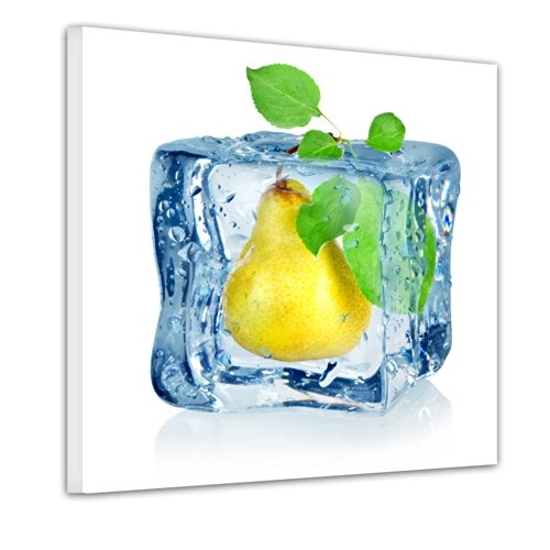 Keilrahmenbild - Eiswürfel Birne - Bild auf Leinwand - 80x80 cm - Leinwandbilder - Essen & Trinken - Obst - Frucht - Kälte