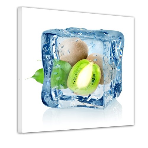 Keilrahmenbild - Eiswürfel Kiwi - Bild auf Leinwand - 80x80 cm - Leinwandbilder - Essen & Trinken - Obst - Frucht - Kälte
