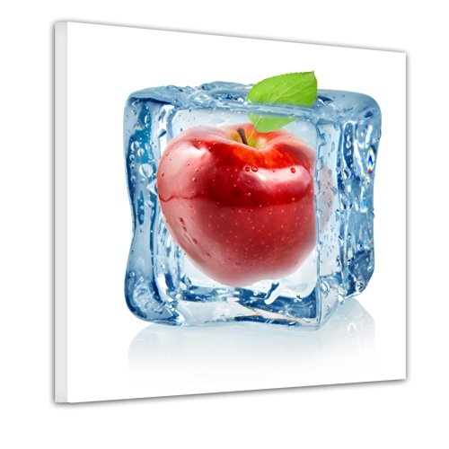 Keilrahmenbild - Eiswürfel Roter Apfel - Bild auf Leinwand - 80x80 cm - Leinwandbilder - Essen & Trinken - Obst - Frucht - Kälte