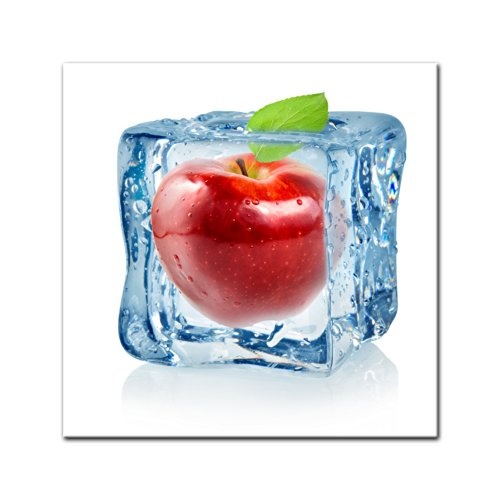 Keilrahmenbild - Eiswürfel Roter Apfel - Bild auf Leinwand - 80x80 cm - Leinwandbilder - Essen & Trinken - Obst - Frucht - Kälte