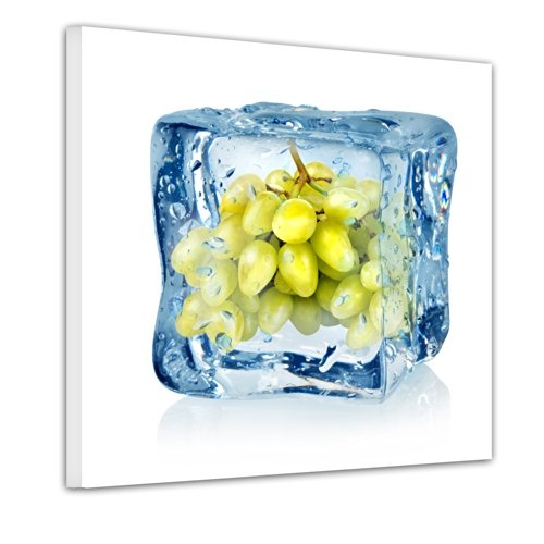 Keilrahmenbild - Eiswürfel Weintrauben - Bild auf Leinwand - 80x80 cm - Leinwandbilder - Essen & Trinken - Obst - Frucht - Kälte