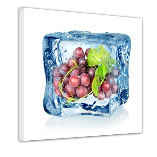 Keilrahmenbild - Eiswürfel Weintrauben blau - Bild auf Leinwand - 80x80 cm - Leinwandbilder - Essen & Trinken - Obst - Frucht - Kälte
