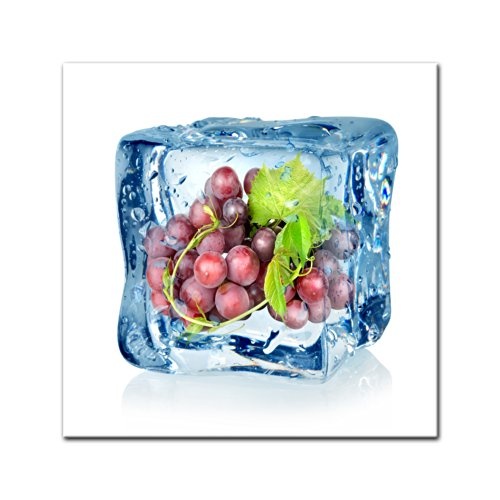 Keilrahmenbild - Eiswürfel Weintrauben blau - Bild auf Leinwand - 80x80 cm - Leinwandbilder - Essen & Trinken - Obst - Frucht - Kälte