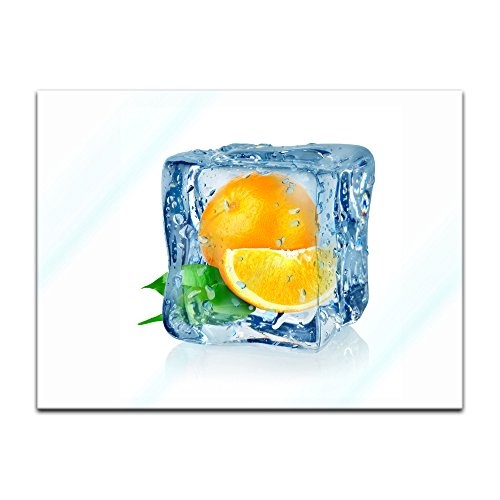 Glasbild - Eiswürfel Orange - 60x40 cm - Deko Glas - Wandbild aus Glas - Bild auf Glas - Moderne Glasbilder - Glasfoto - Echtglas - kein Acryl - Handmade