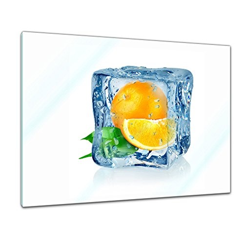 Glasbild - Eiswürfel Orange - 60x40 cm - Deko Glas - Wandbild aus Glas - Bild auf Glas - Moderne Glasbilder - Glasfoto - Echtglas - kein Acryl - Handmade