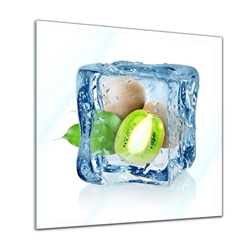 Glasbild - Eiswürfel Kiwi - 50x50 cm - Deko Glas -...