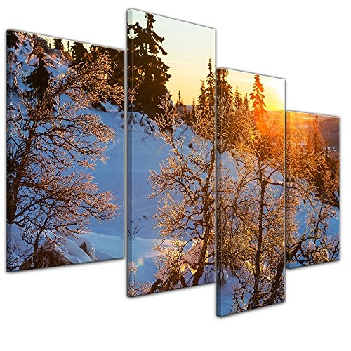 Wandbild - Gefrorene Bäume - Bild auf Leinwand - 120x80 cm vierteilig - Leinwandbilder - Landschaften - Winter - Sonnenaufgang