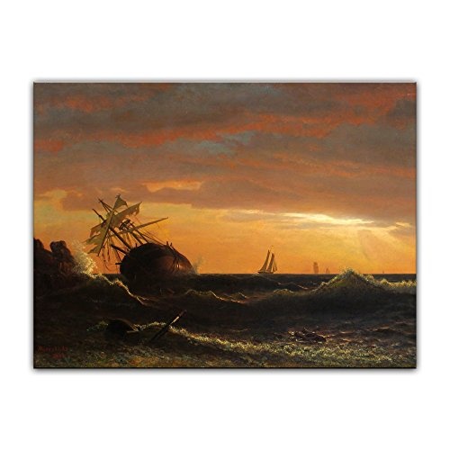 Keilrahmenbild Albert Bierstadt Beached Ship - 120x90cm quer - Alte Meister Berühmte Gemälde Leinwandbild Kunstdruck Bild auf Leinwand