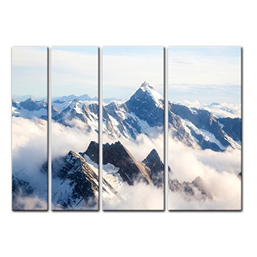 Keilrahmenbild - Mount Cook - Neuseeland - Bild auf Leinwand - 180x120 cm vierteilig - Leinwandbilder - Landschaften - Aoraki - Blick auf die Neuseeländischen Alpen