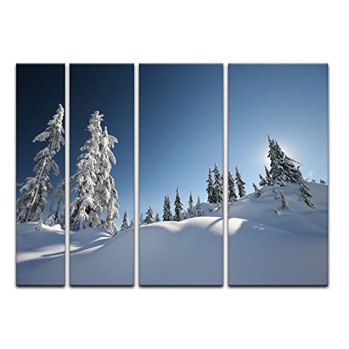 Keilrahmenbild - Schneelandschaft - Bild auf Leinwand - 180 x 120 cm 4tlg - Leinwandbilder - Bilder als Leinwanddruck - Landschaften - winterliche, verschneite Landschaft