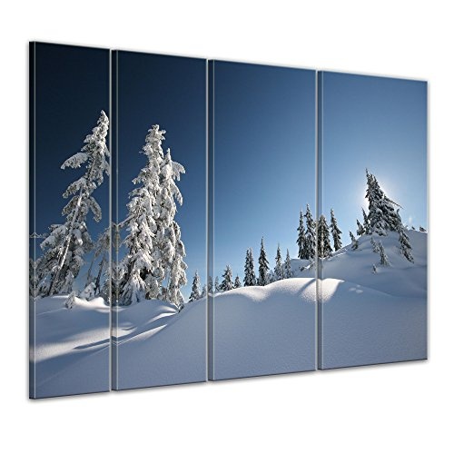 Keilrahmenbild - Schneelandschaft - Bild auf Leinwand - 180x120 cm 4 teilig - Leinwandbilder - Bilder als Leinwanddruck - Landschaften - winterliche, verschneite Landschaft