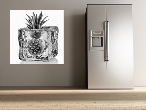 Bilderdepot24 Vlies Fototapete - Eiswürfel mit Ananas - schwarz Weiss - 100x100 cm - mit Kleister - Poster - Foto auf Tapete - Wandbild - Wandtapete - Vliestapete