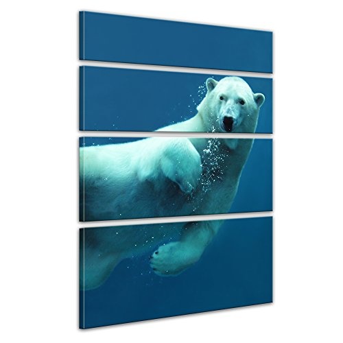 Keilrahmenbild Eisbär unter Wasser - 120x180 cm Bilder als Leinwanddruck Fotoleinwand Tierbild Raubtier - Arktis - tauchender Bär