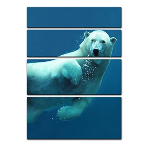 Keilrahmenbild Eisbär unter Wasser - 120x180 cm Bilder als Leinwanddruck Fotoleinwand Tierbild Raubtier - Arktis - tauchender Bär