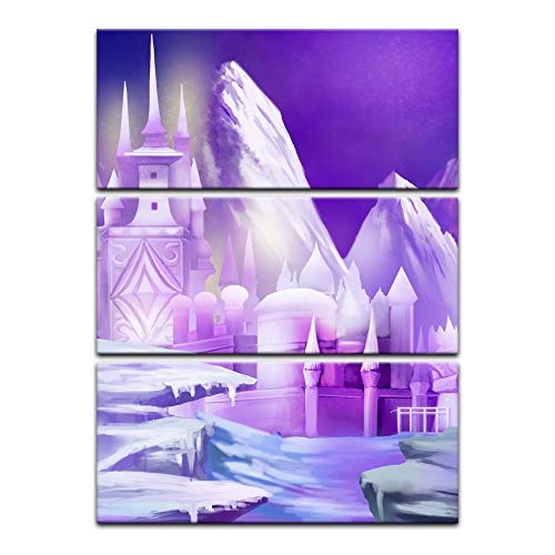 Wandbild Kinderbild Eispalast - 90 x 150 cm Bilder als Leinwanddruck Fotoleinwand Kinder Violettes Schloss in eisiger Landschaft