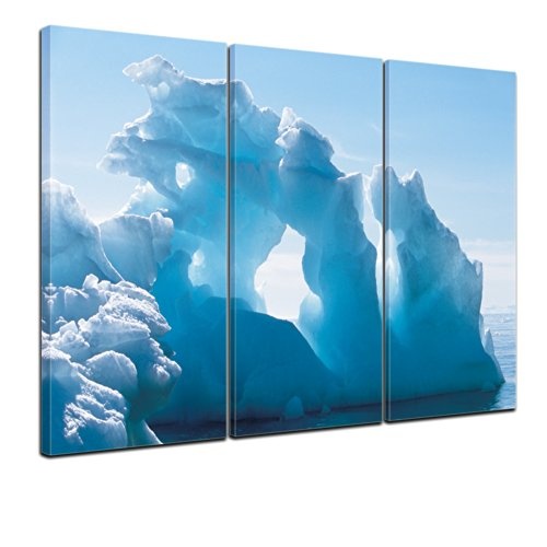 Wandbild - Eisformation - Bild auf Leinwand - 150x90 cm 3tlg - Leinwandbilder - Landschaften - Eisberg - Arktis - Atlantik - Grönland