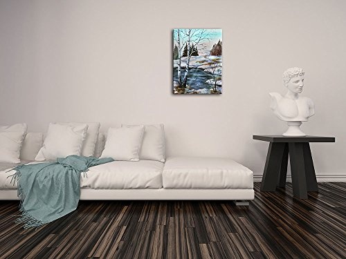 Bilderdepot24 Glasbild Aquarell - Birken am Fluss - 60 x 80 cm - Deko Glas - brilliante Farben, inkl. Aufhängung