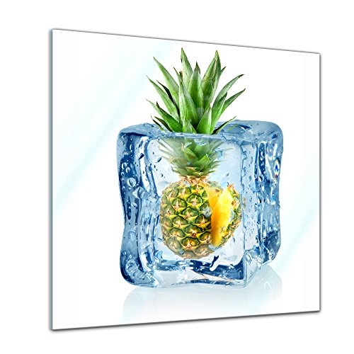 Glasbild - Eiswürfel Ananas - 30x30 cm - Deko Glas - Wandbild aus Glas - Bild auf Glas - Moderne Glasbilder - Glasfoto - Echtglas - kein Acryl - Handmade