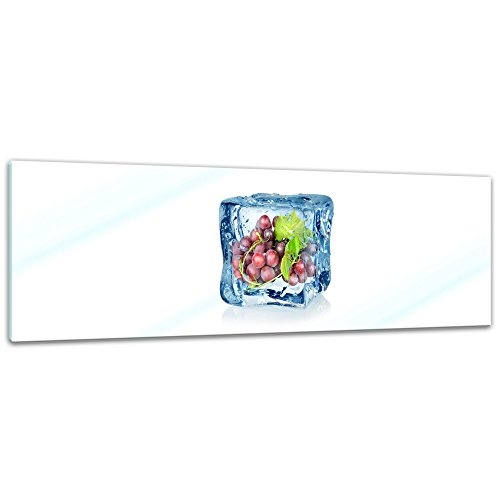 Glasbild - Eiswürfel Weintrauben blau - 120x40 cm -...