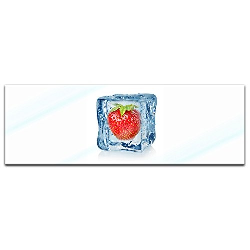 Glasbild - Eiswürfel Erdbeere - 120x40 cm - Deko...