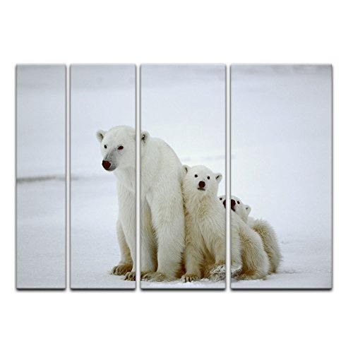 Keilrahmenbild - Eisbärin mit Jungen II - Bild auf Leinwand - 180 x 120 cm 4tlg - Leinwandbilder - Bilder als Leinwanddruck - Tierwelten - Wildtiere - Tiere der Arktis