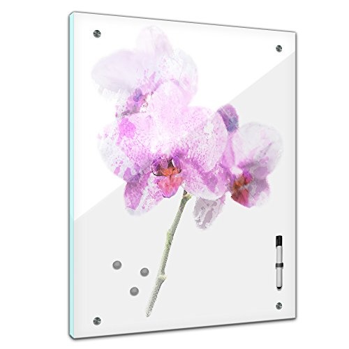 Bilderdepot24 Memoboard 60 x 80 cm, Aquarelle - Lila Orchidee - Memotafel Pinnwand - Natur - Blumenbild - Wasserfarbe - Blüte - rosa - Küche - Glasbild - Handmade