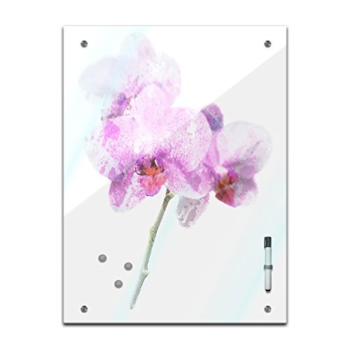 Bilderdepot24 Memoboard 60 x 80 cm, Aquarelle - Lila Orchidee - Memotafel Pinnwand - Natur - Blumenbild - Wasserfarbe - Blüte - rosa - Küche - Glasbild - Handmade