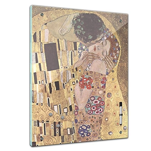 Bilderdepot24 Memoboard - 40 x 60cm, Alte Meister - Gustav Klimt - Der Kuss - Memotafel Pinnwand - Impressionismus - Kunst - Gustav Klimt Bild - Maler - Liebe - Dekoration - Handmade - Glasbild