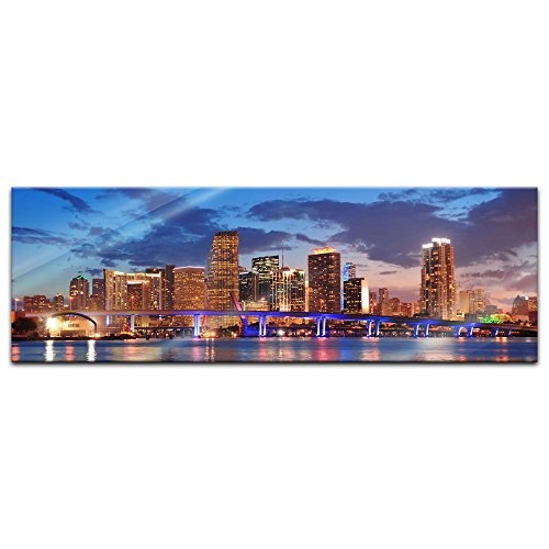 Glasbild - Miami Night Scene - USA - 120x40 cm - Deko...