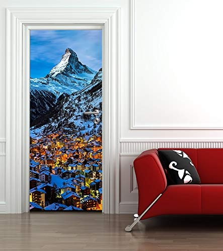Bilderdepot24 Türtapete selbstklebend Zermatt am Matterhorn Schweiz 90 x 200 cm - einteilig Türaufkleber Türfolie Türposter - Berg Alpen Schnee Gebirge Europa Wahrzeichen Bergsteigen Ski