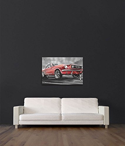 Bilderdepot24 Memoboard 60 x 40 cm, Männermotive - Mustang Graphic - Memotafel Pinnwand - Ford Mustang - Sportwagen - Auto - rot - roter Mustang - Retro - Küche - Esszimmer - Glasbild - Handmade