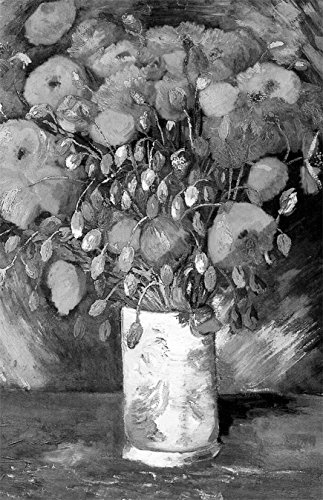 Fototapete selbstklebend Vincent van Gogh - Alte Meister - Vase mit roten Mohnblumen - schwarz weiß 100x155 cm - Wandtapete - Poster - Dekoration - Wandbild - Wandposter - Bild - Wandbilder - Wanddeko