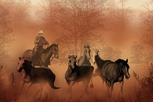 Fototapete selbstklebend Cowboy mit Pferden - 225x150 cm - Wandtapete - Poster - Dekoration - Wandbild - Wandposter - Bild - Wandbilder - Wanddeko