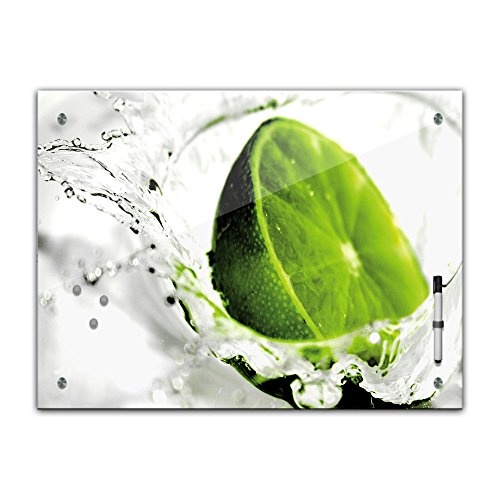 Memoboard - 60 x 40 cm, Essen und Trinken - Limette - Memotafel Pinnwand - Frucht - Früchte - Obst - Obstbild - Eis - Wasser - Limone - Zitrusfrucht - Küche - Küchenbild - Esszimmer - Limettenbild