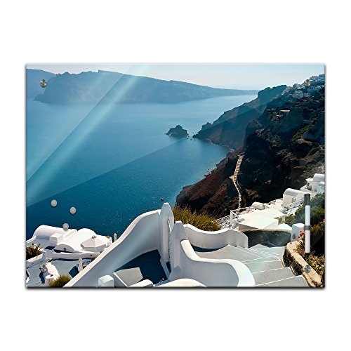 Bilderdepot24 Memoboard 80 x 60 cm, Reisen & Städte - Santorini - Memotafel Pinnwand - Griechenland - Tourismus - Urlaub - Travel - City - Küche - Esszimmer - Glasbild - Handmade