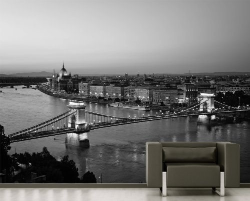 Bilderdepot24 Vlies Fototapete - Budapest Skyline bei Nacht - schwarz Weiss - 230x150 cm - mit Kleister - Poster - Foto auf Tapete - Wandbild - Wandtapete - Vliestapete