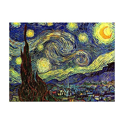 Leinwandbild Vincent Van Gogh Sternennacht - 80x60cm quer - Wandbild Alte Meister Kunstdruck Bild auf Leinwand Berühmte Gemälde