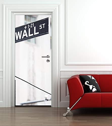 Bilderdepot24 Türtapete selbstklebend Wallstreet - Straßenschild 90 x 200 cm - einteilig Türaufkleber Türfolie Türposter - Straße New York City Manhattan Börse USA Wirtschaft Geld Dollar Finanzen